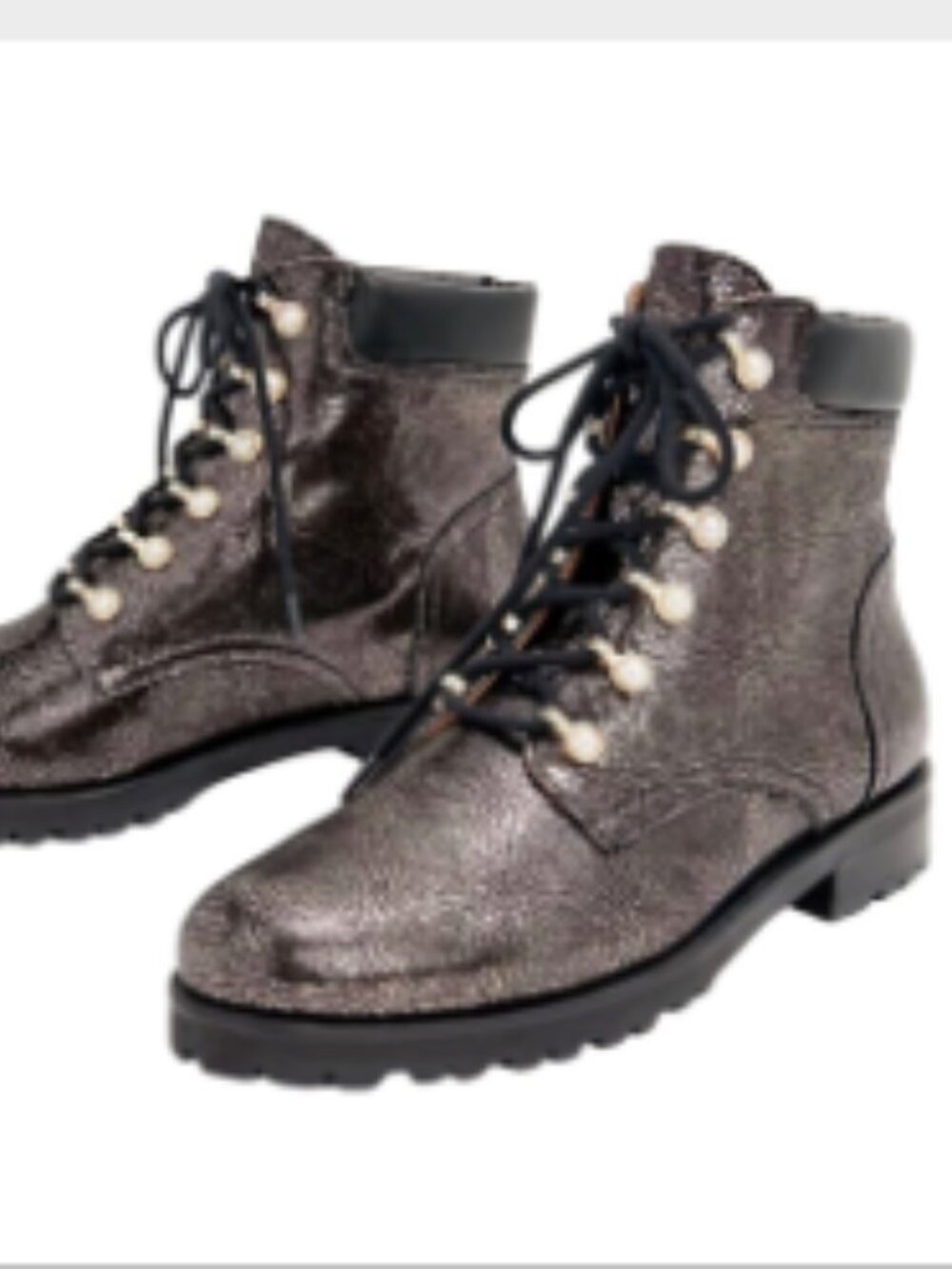 Jack Rogers Lace Up Faux Pearl Boots Peyton Gunmetal Crackled Size 11